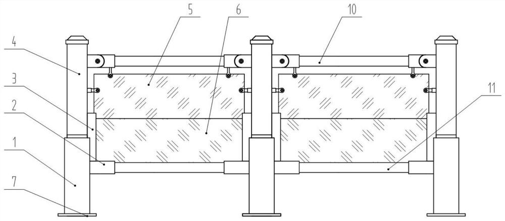 Glass curtain wall type protective barrier