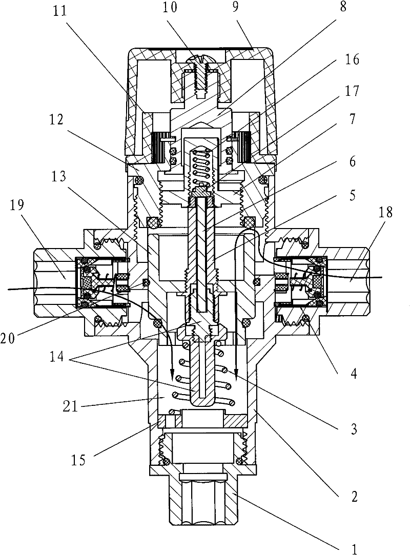 Self-operated type constant-temperature water mixing valve for floor heating