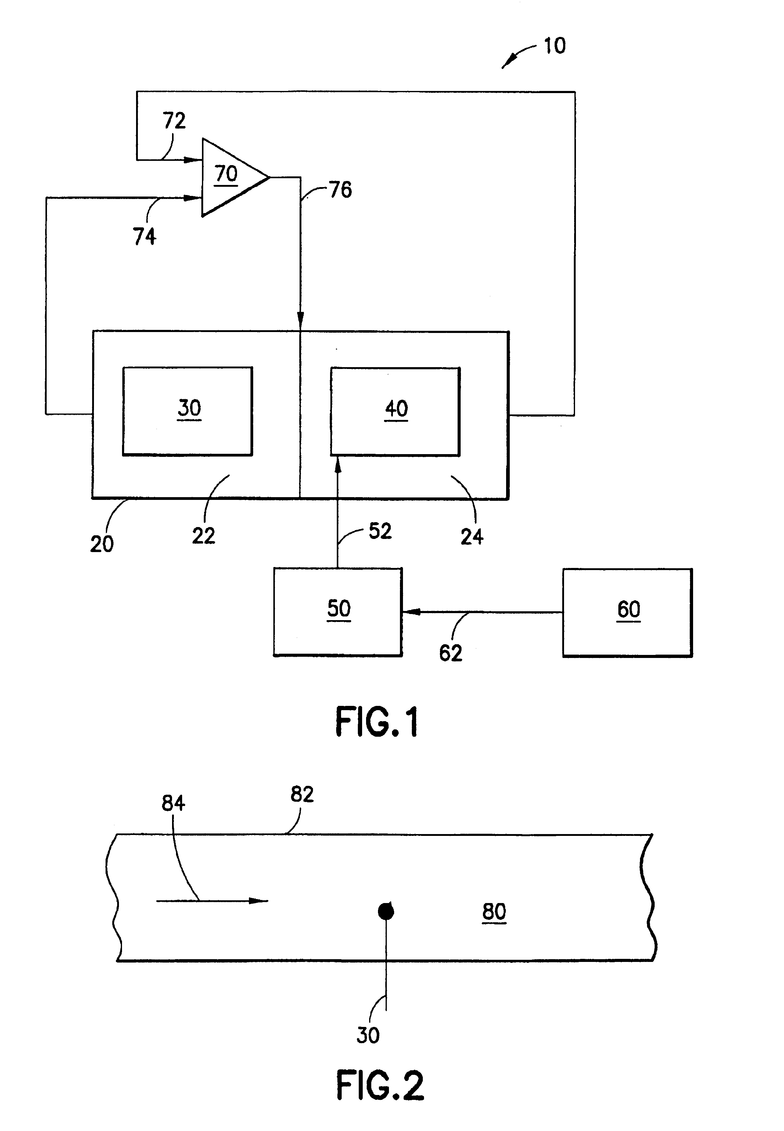 Fluid velocity sensor with heated element kept at a differential temperature above the temperature of a fluid