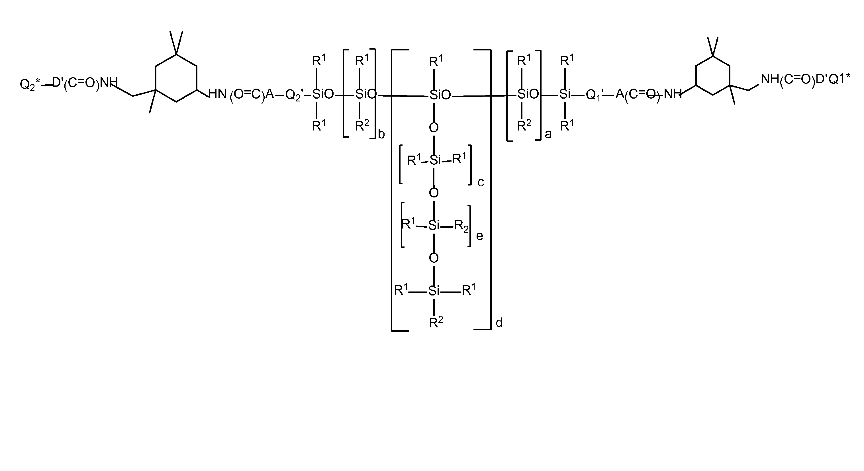 Siloxane polymers with a central polysiloxane polymer block with organofunctional radicals each having at least two bivalent groups selected from urea and/or carbamate groups and at least one UV/vis chromophore as radical