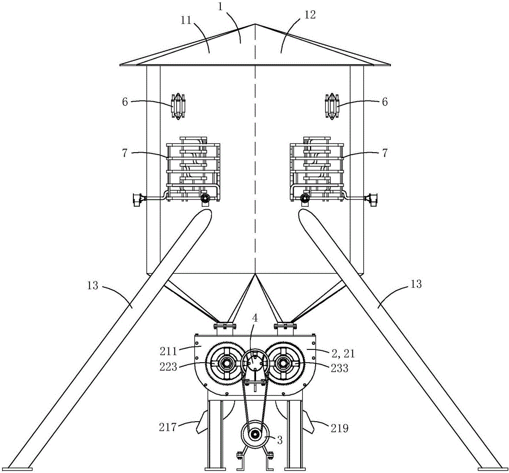 Double-body granary with double packing augers