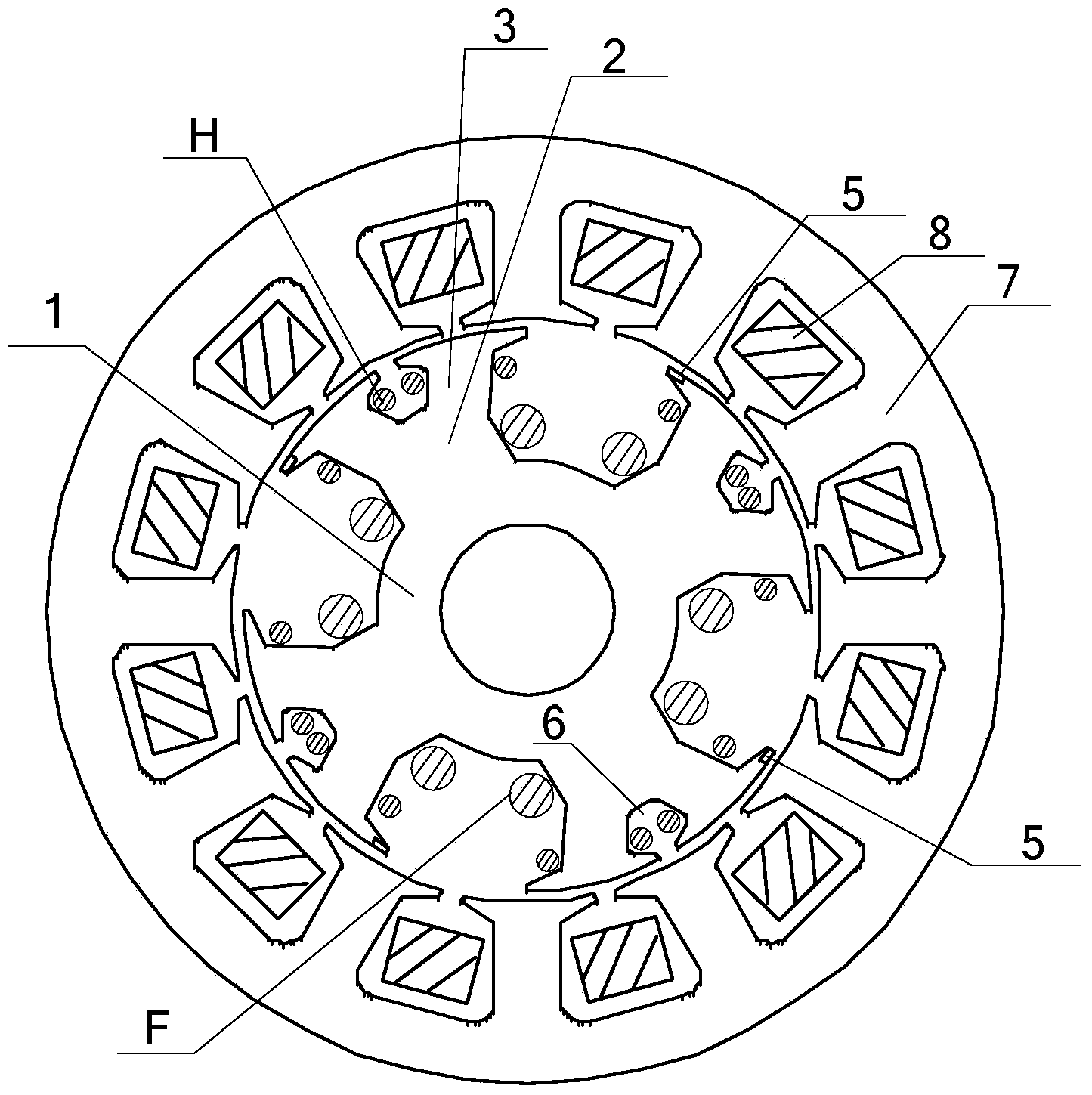 Brushless harmonic excitation motor with initial self-starting capacity