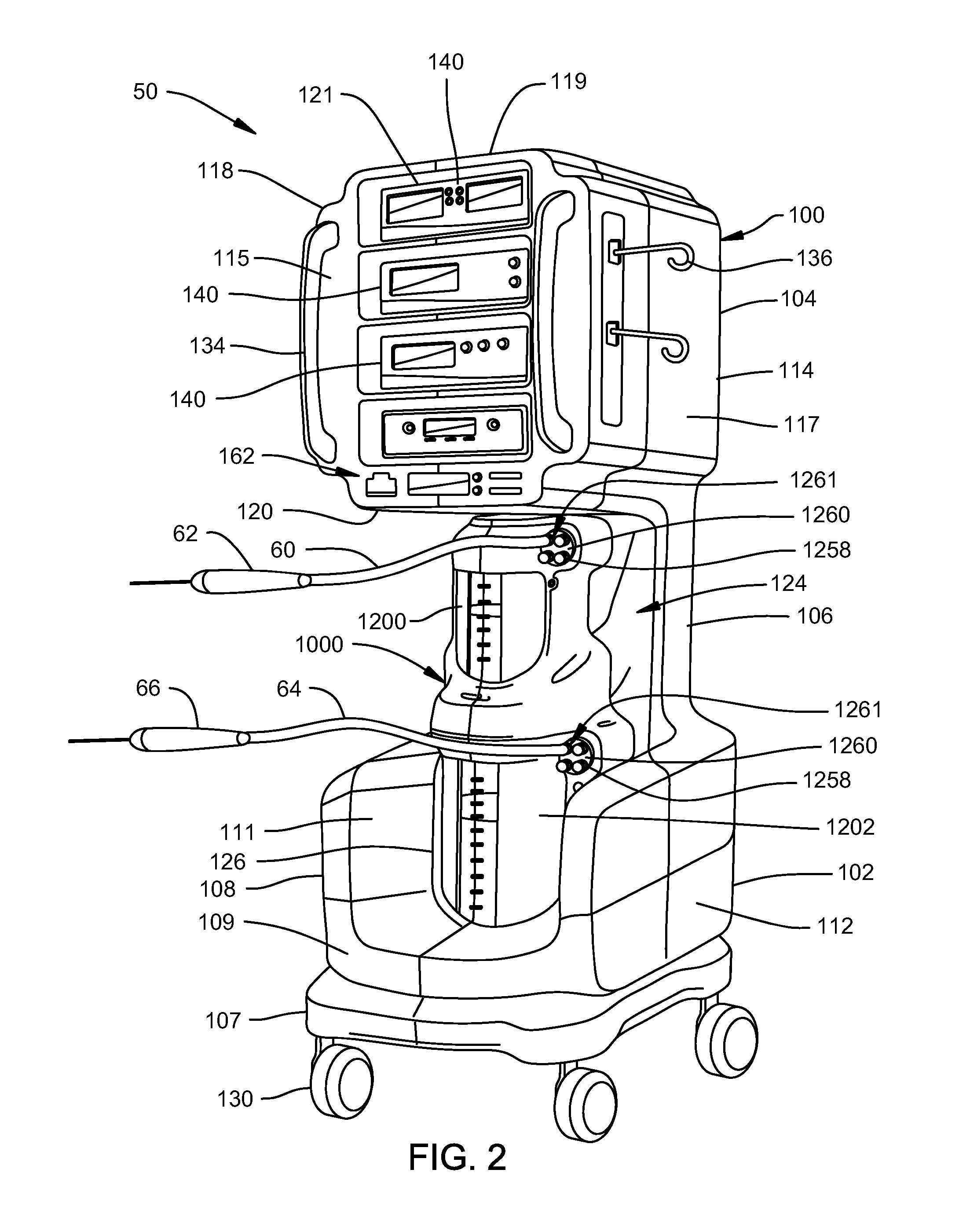 Mobile instrument assembly for use as part of a medical/surgical waste collection system, the assembly including a vacuum source to which a mobile waste collection cart can be releasably attached