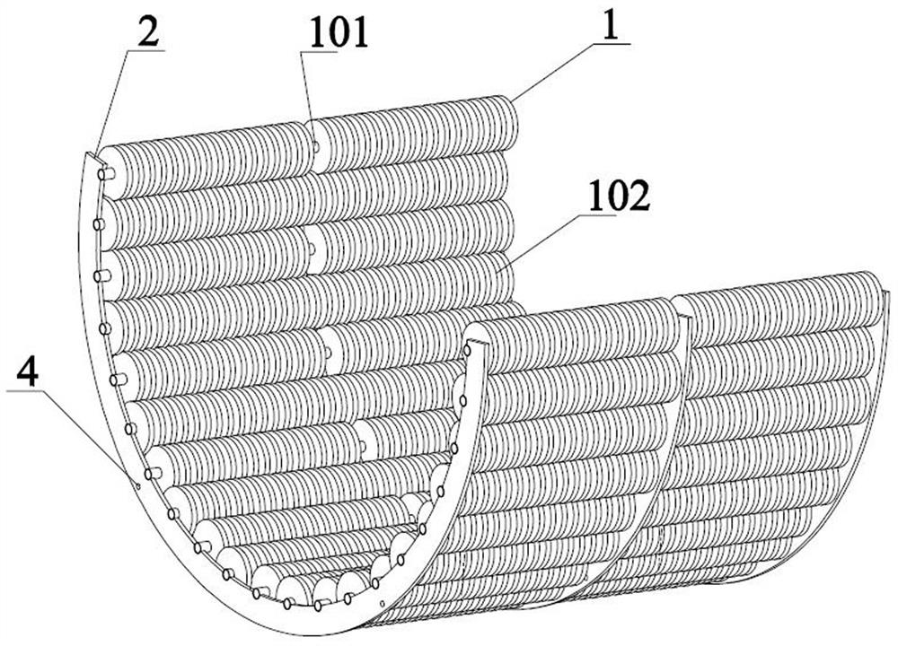 Flexible concave grid with rotatable threshing units