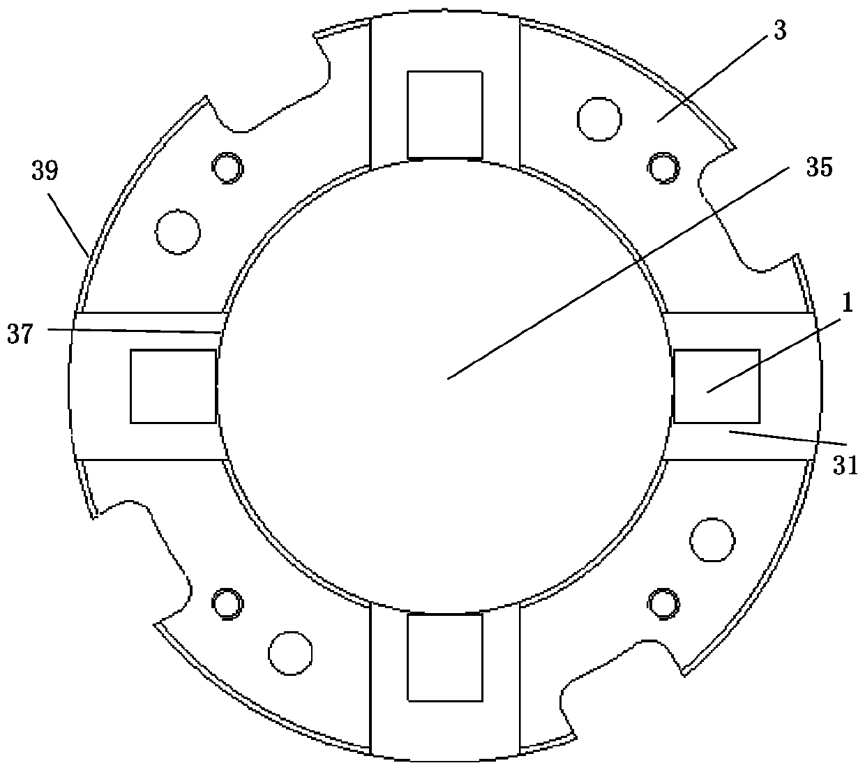 Flywheel energy storage device, magnetic bearing and eddy current sensor assembly of magnetic bearing