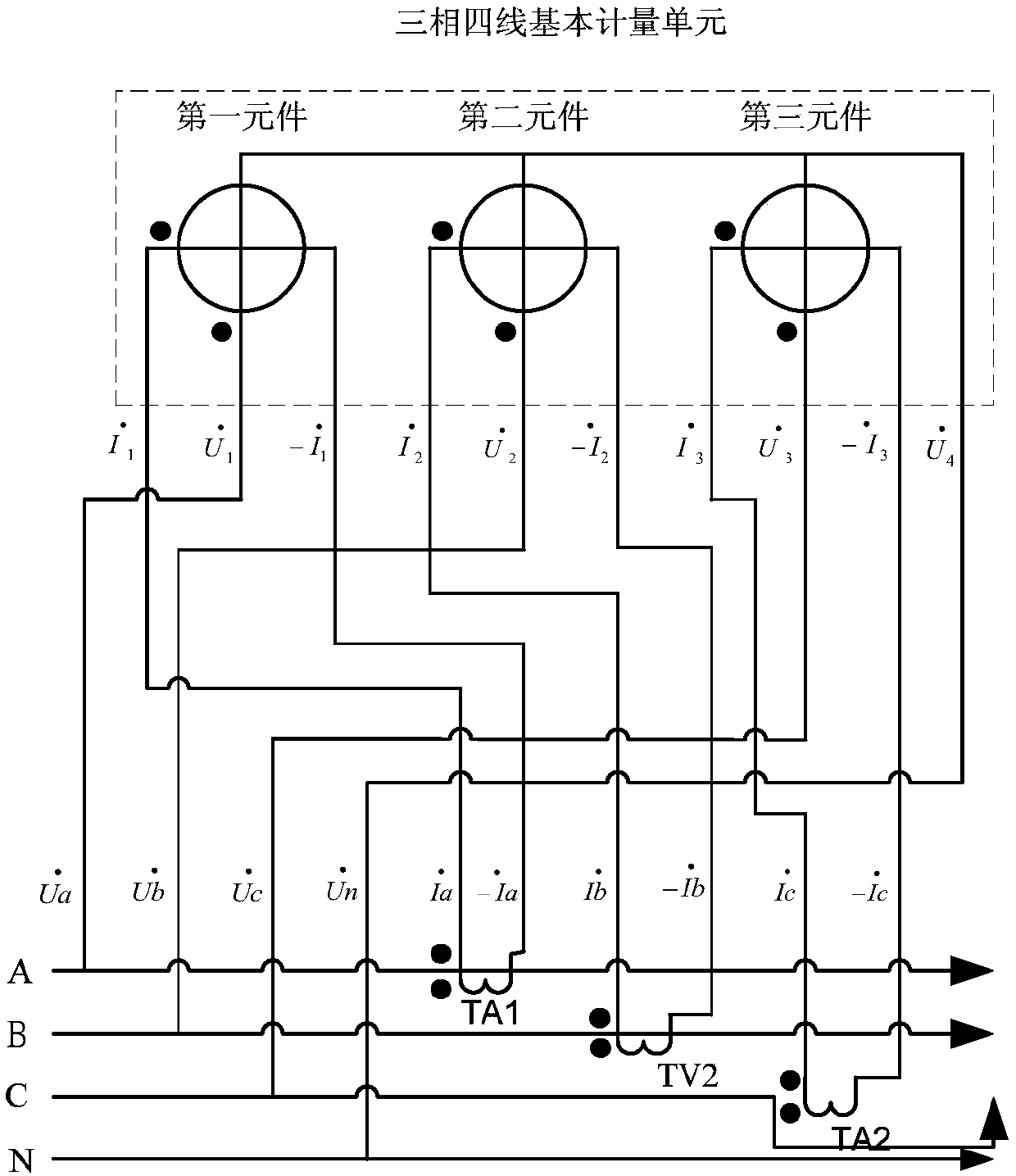 Measurement and control method for three-phase four-wire metering device wiring detector