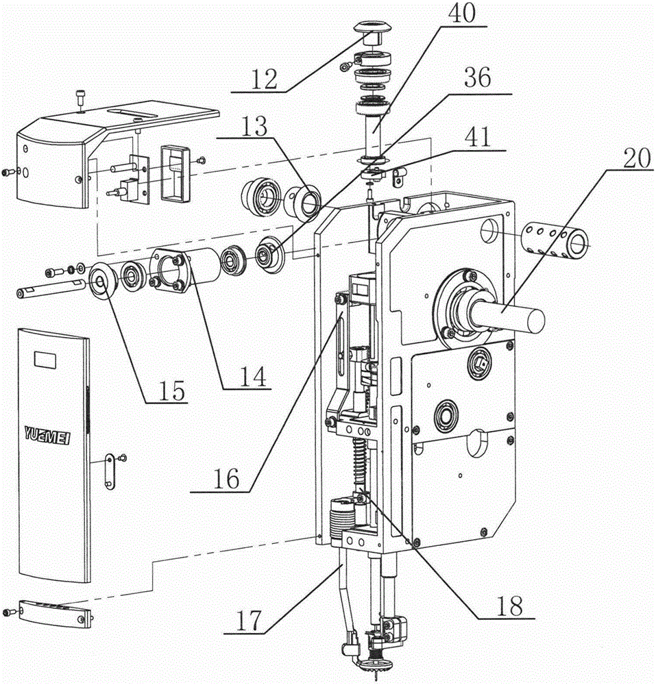 Towel embroidery machine head with single cam and three connecting rods