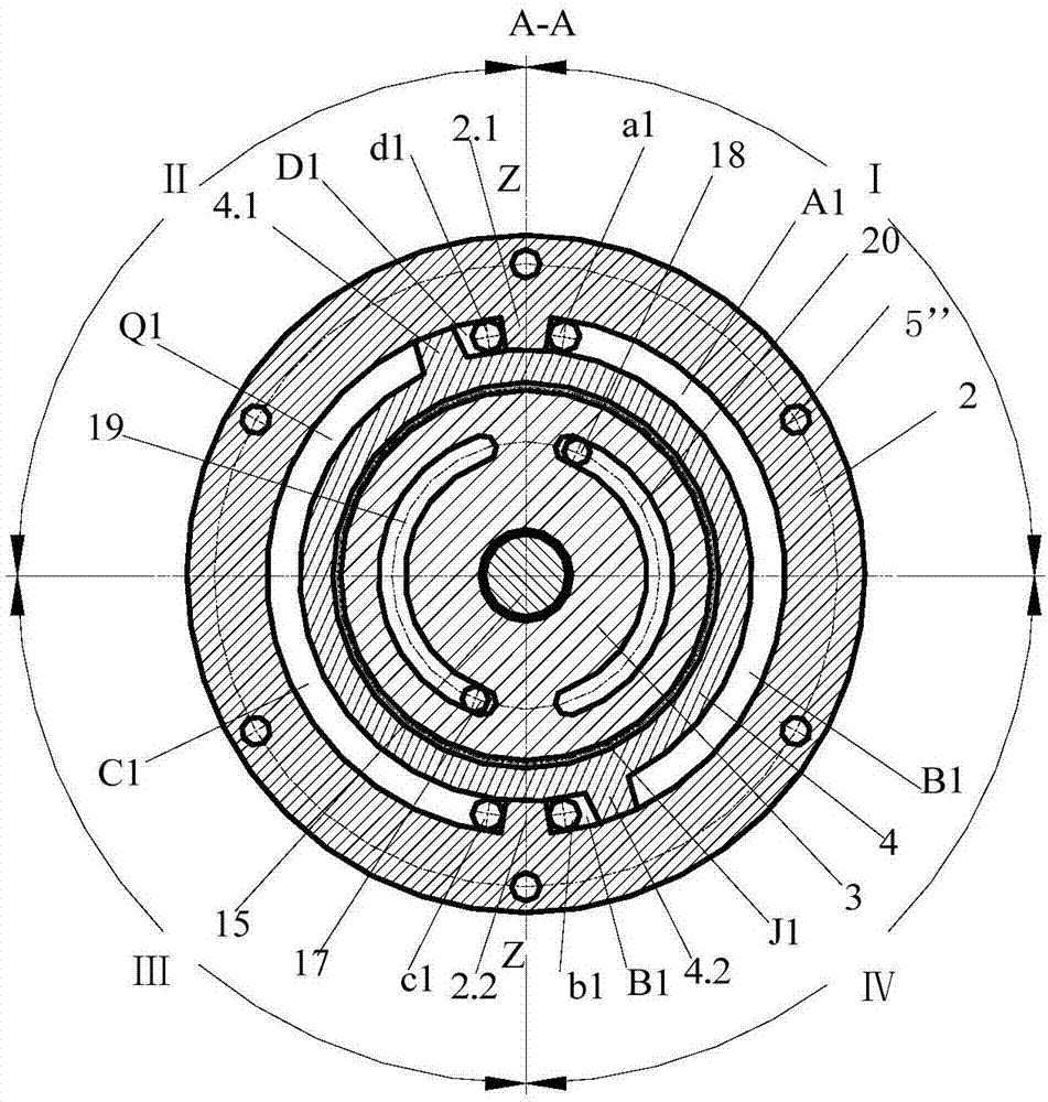 A hydraulic transformer with a swinging swash plate and a rotating distribution plate