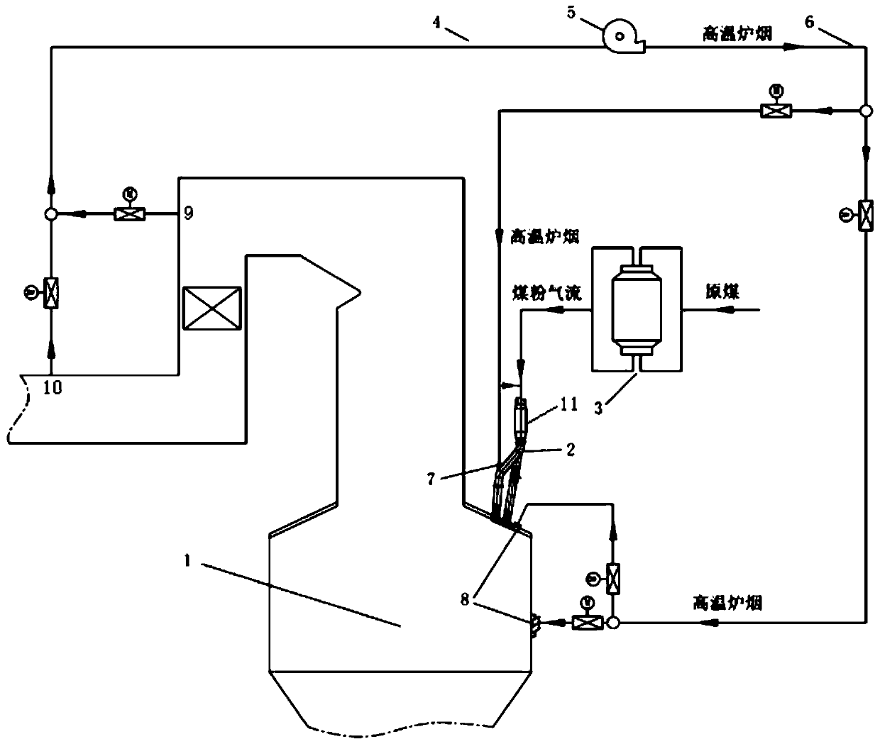 System and method for reducing NOx generated by combustion of W flame boiler