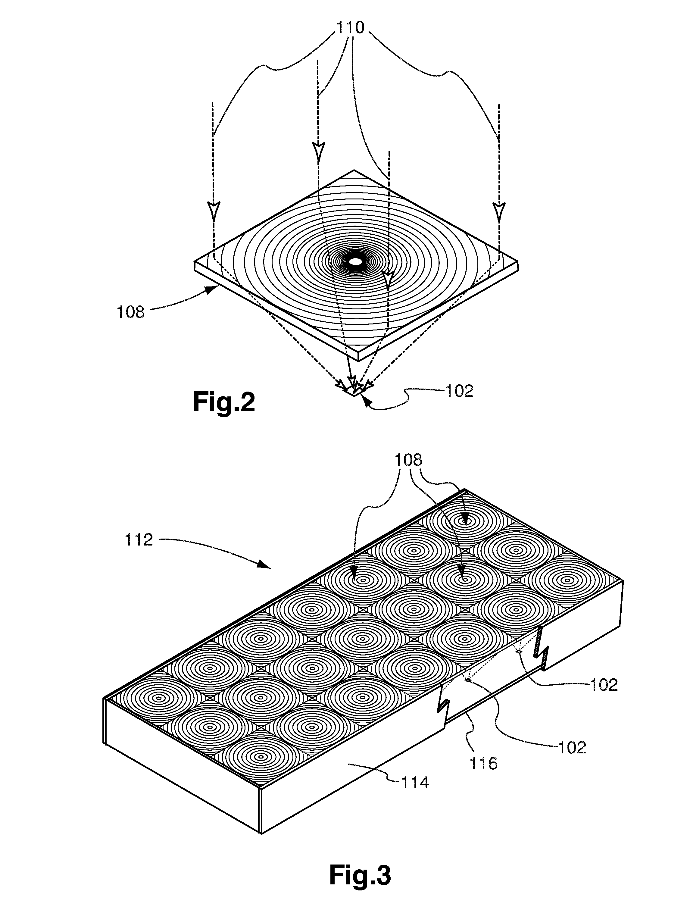 Staggered light collectors for concentrator solar panels