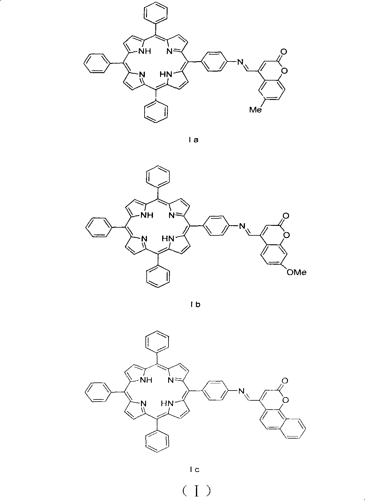 Coumarin-porphyrin schiff base compounds and preparation method