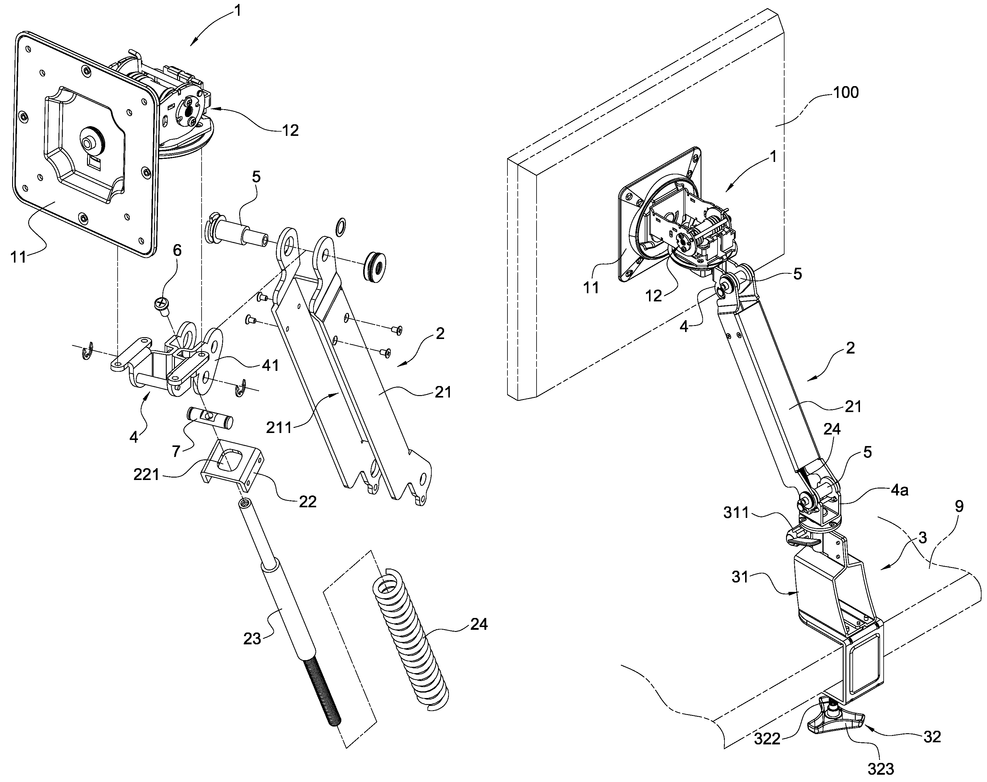 Single spring supporting device