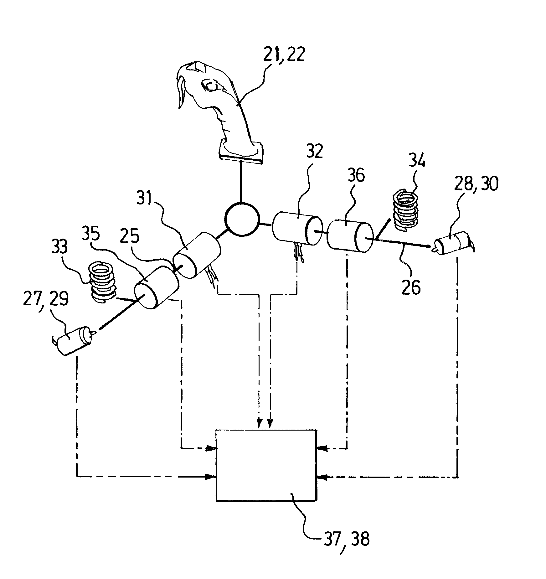 Electronic operational control device for a piloting member with cross-monitoring, piloting device and aircraft