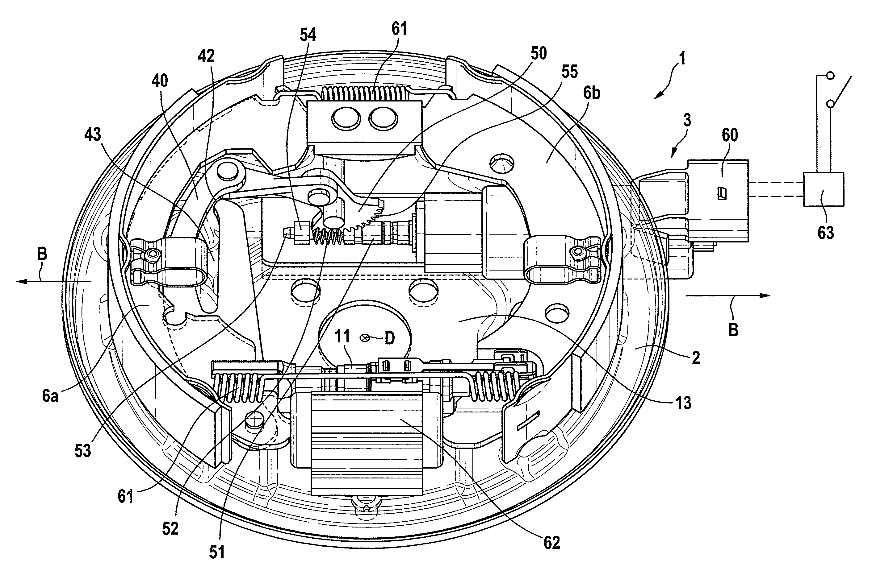 Drum brake module which can be operated by electric motor