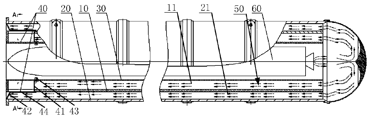 Gas flow independent discharge structure suitable for guided missile canister launcher