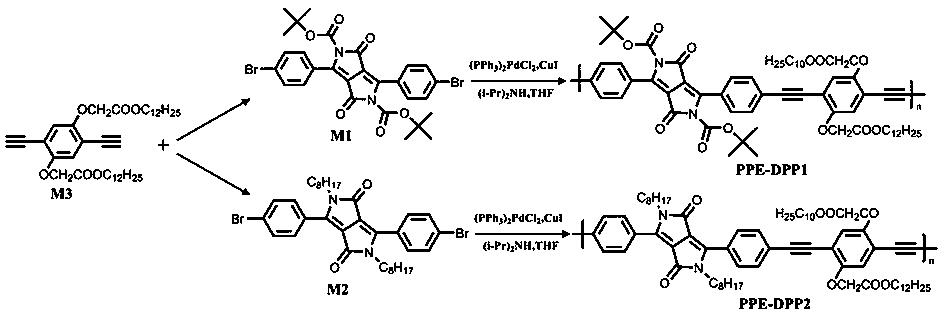 Fluorescent conjugated polymer containing DPP building unit as well as preparation method and application thereof