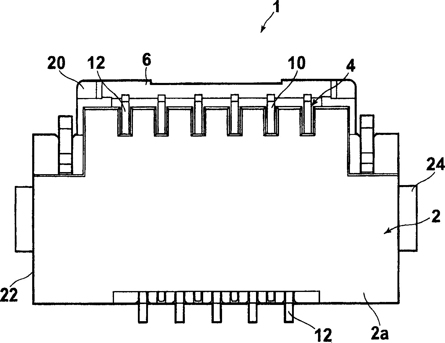 An electrical connector and a shield member for flat cables.