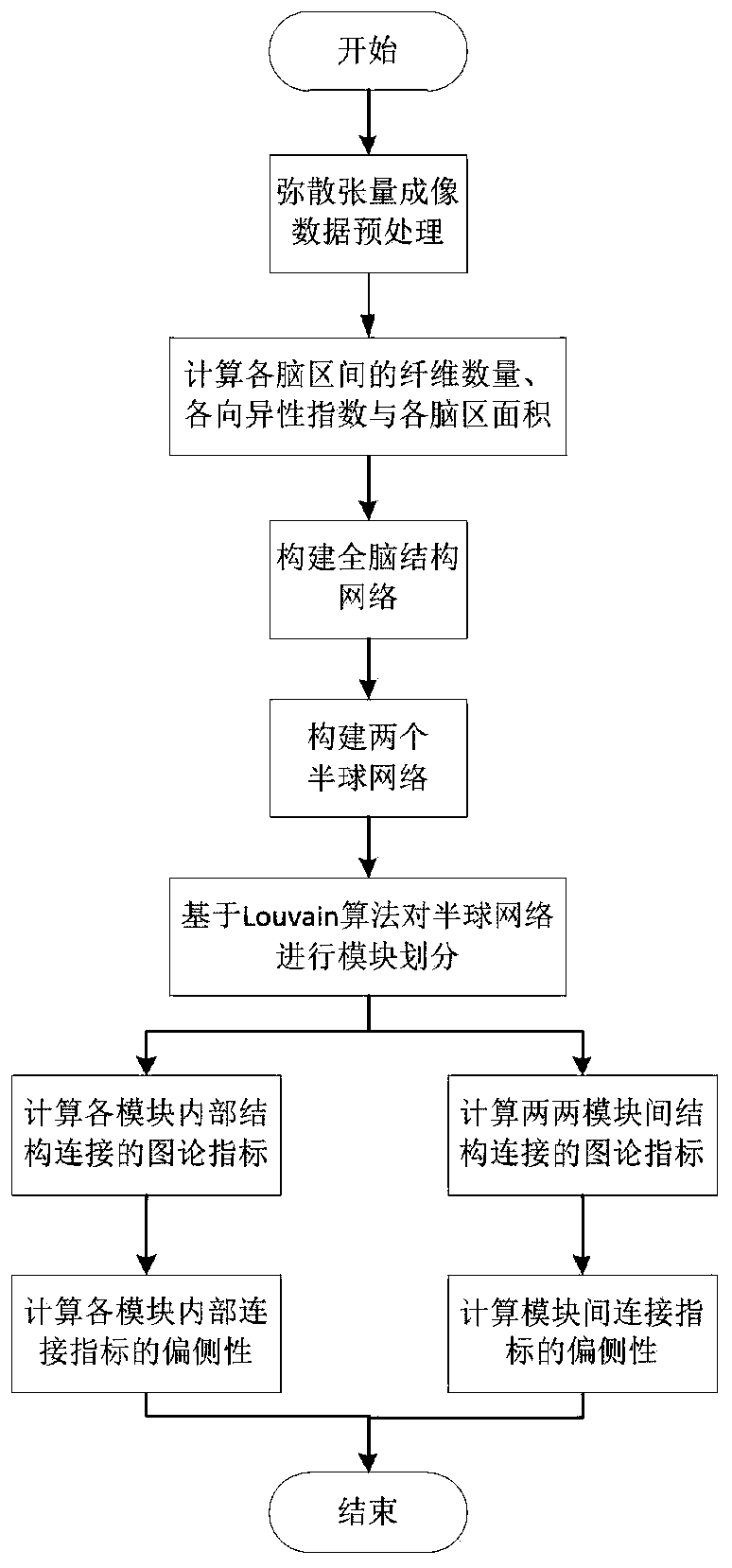 Laterality detection method of brain structure network based on module connection