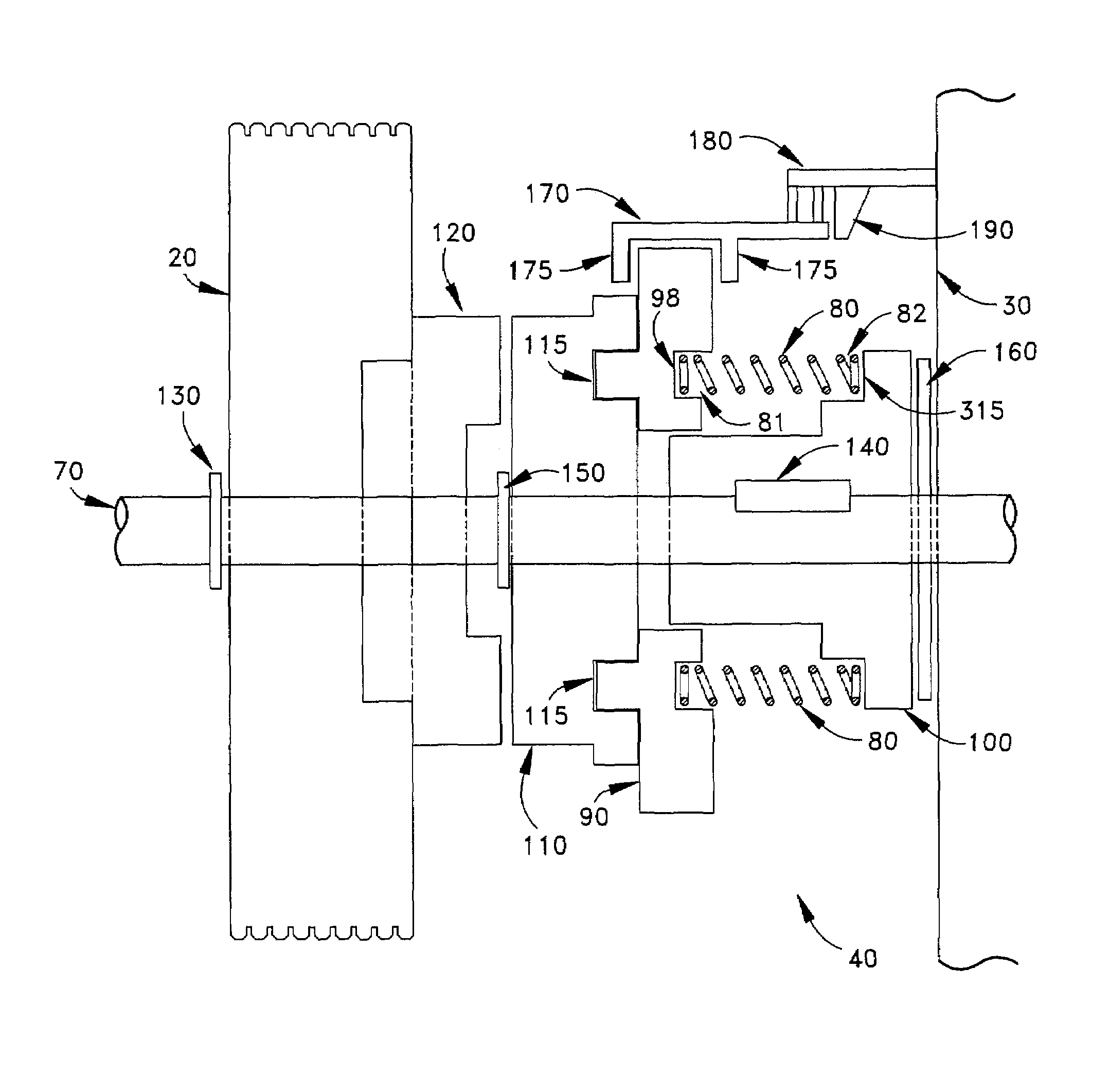 Selectably engageable clutch for a device