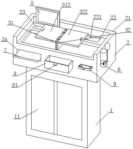 Liftable-desktop teaching desk with bookshelf