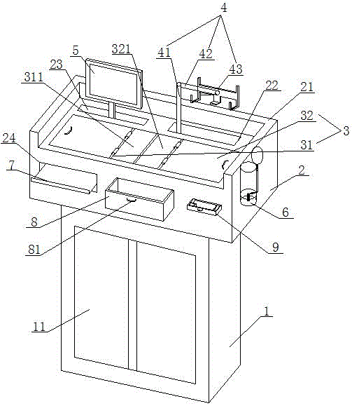 Liftable-desktop teaching desk with bookshelf