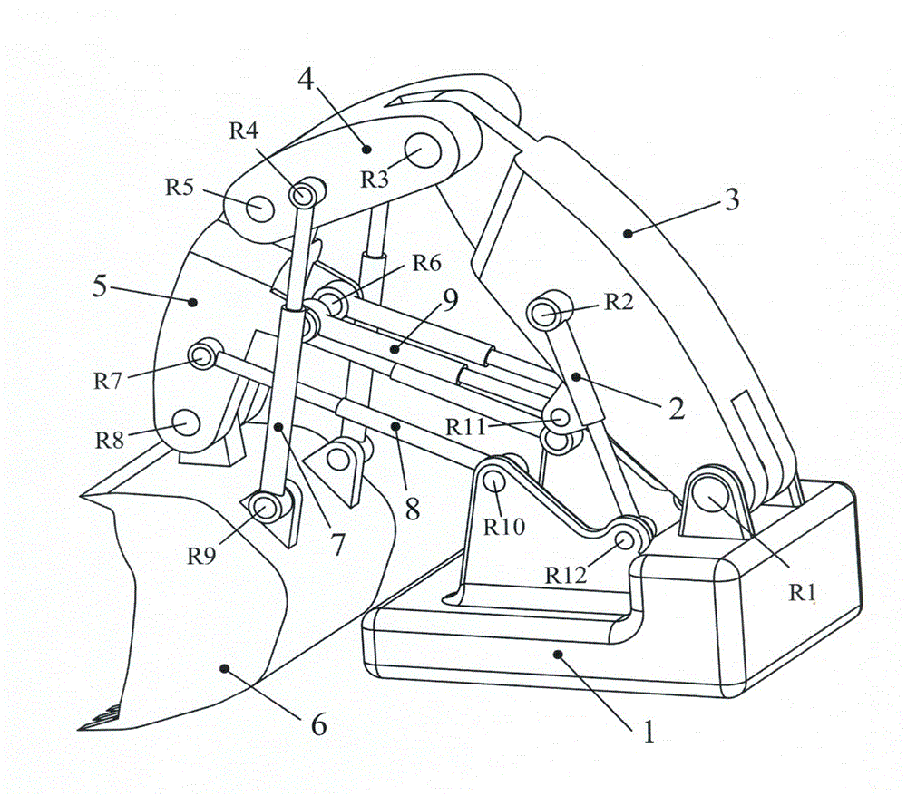 Motion redundancy face shovel excavating mechanism containing lengthened arm