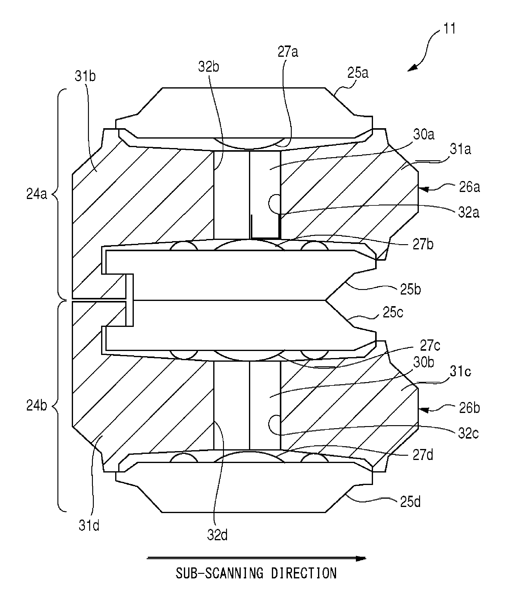 Lens array unit, erecting equal-magnification lens array, optical scanning unit, image reading device, and image writing device