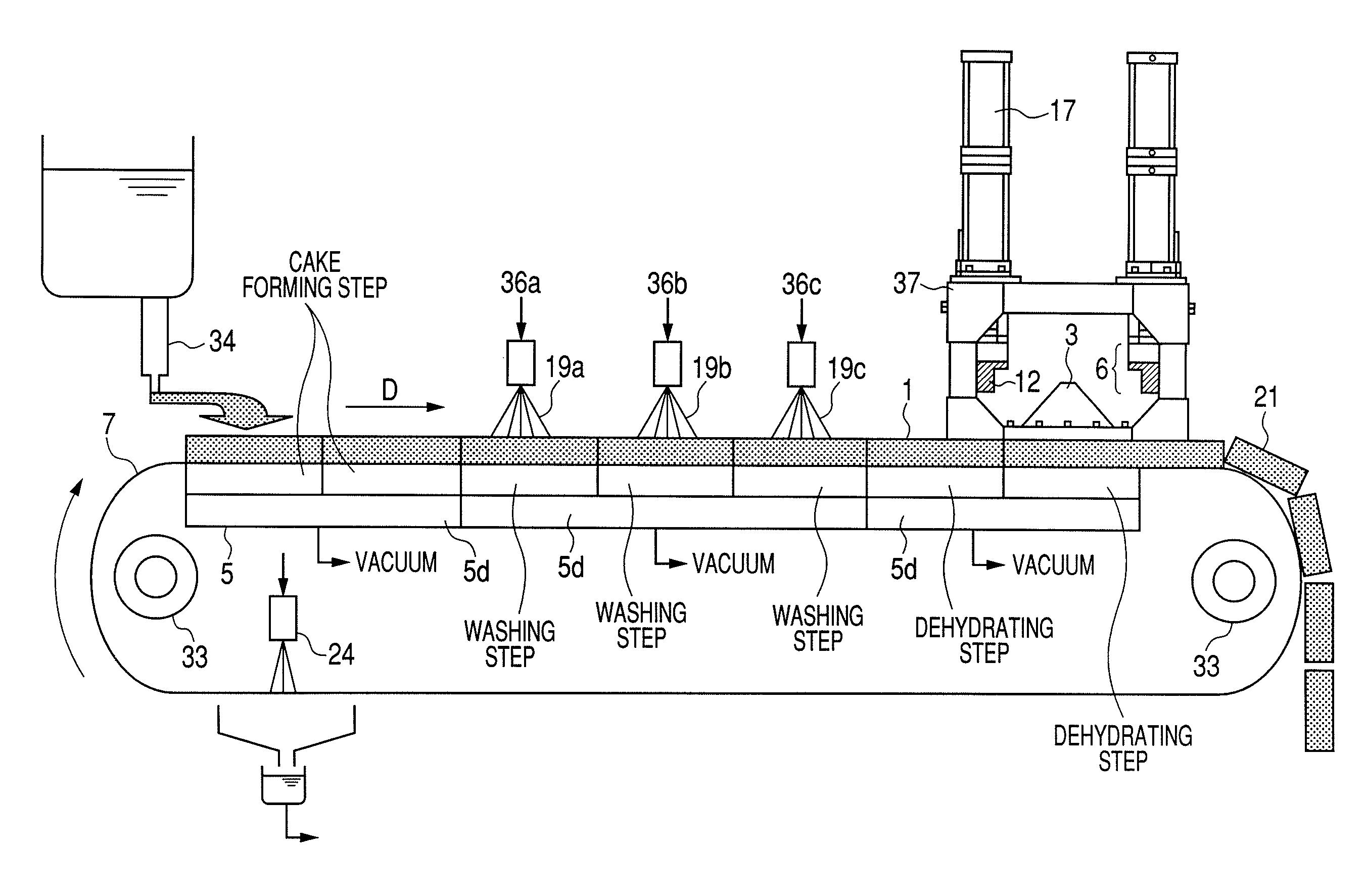 Filter cloth traveling type belt filter and production method of toner particles