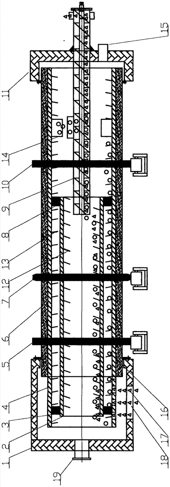 Drying device for heating sludge and fecal material at high speed by rotating inner and outer double kettles and energy balls