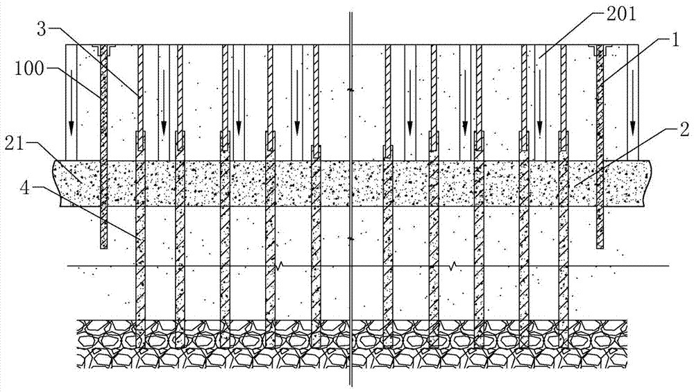 Reversed construction method for suspension-type containment deep, large and long foundation pit fabricated structure