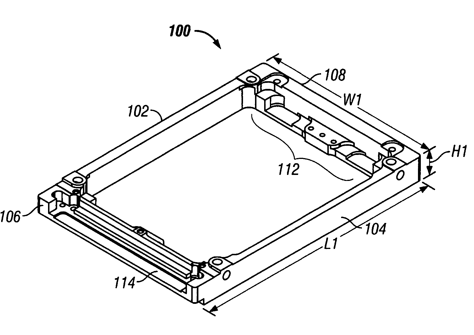 Hard disk drive (HDD) assembly of small form-factor HDD shock-mounted in frame having dimensions of larger form-factor HDD