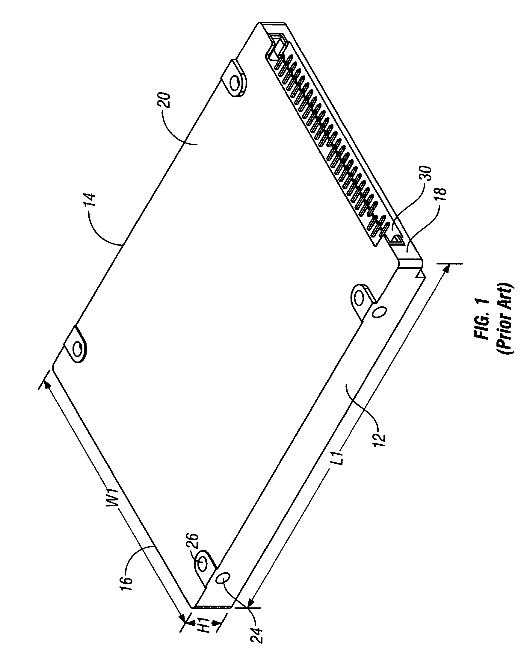 Hard disk drive (HDD) assembly of small form-factor HDD shock-mounted in frame having dimensions of larger form-factor HDD