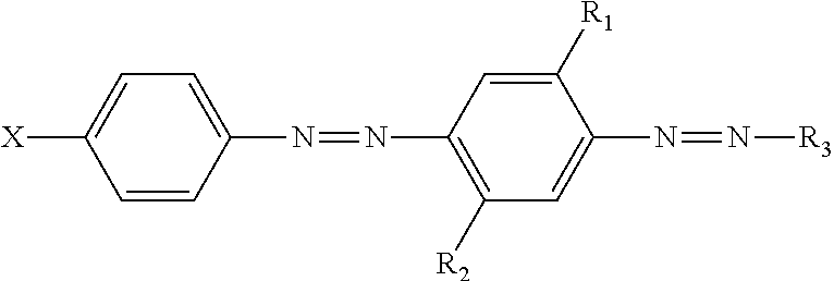 Bis-azo colorants for use as bluing agents