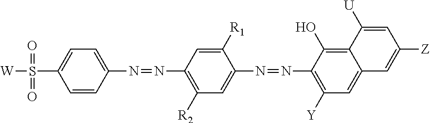 Bis-azo colorants for use as bluing agents