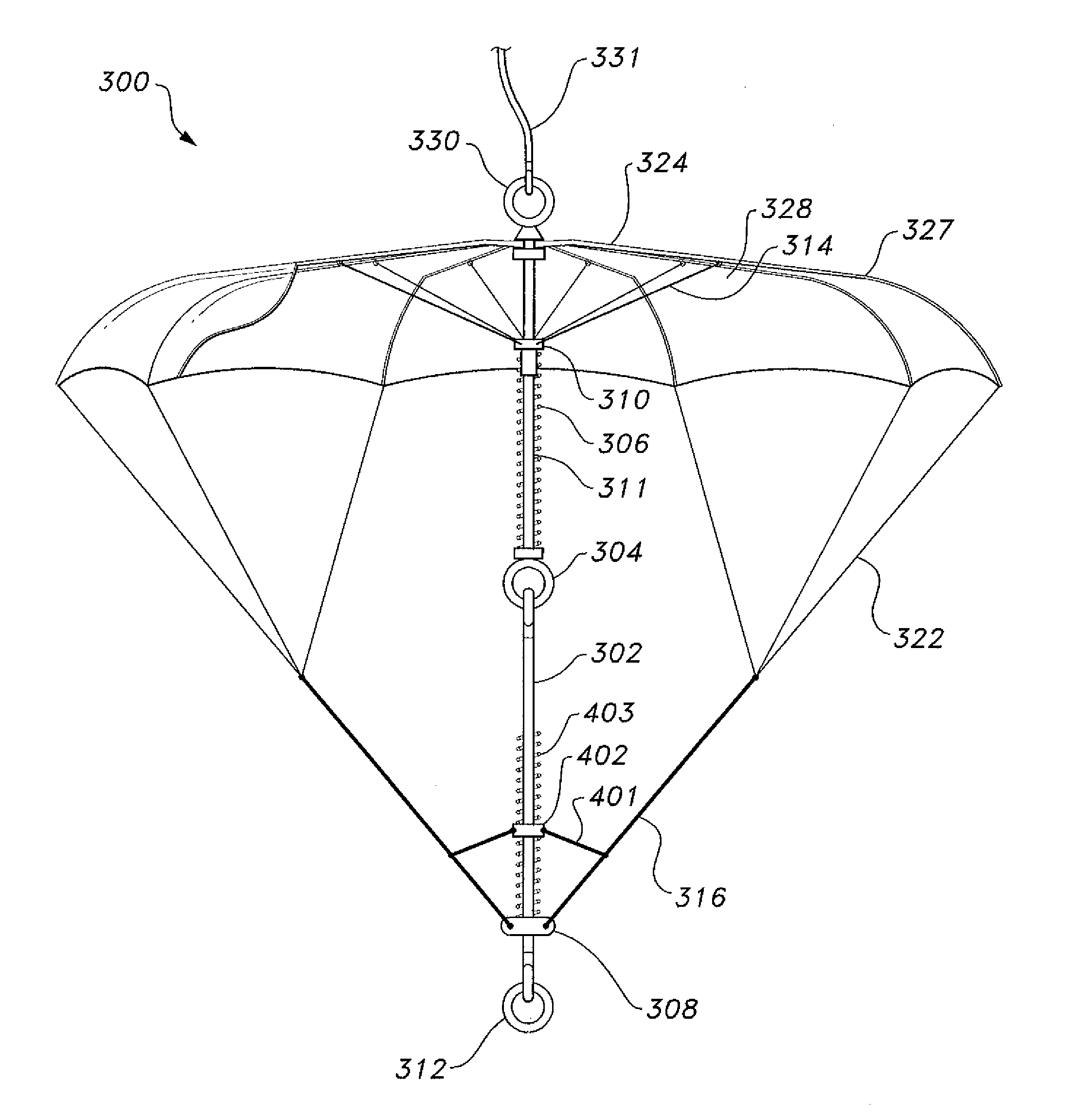 Mechanically opening emergency parachute