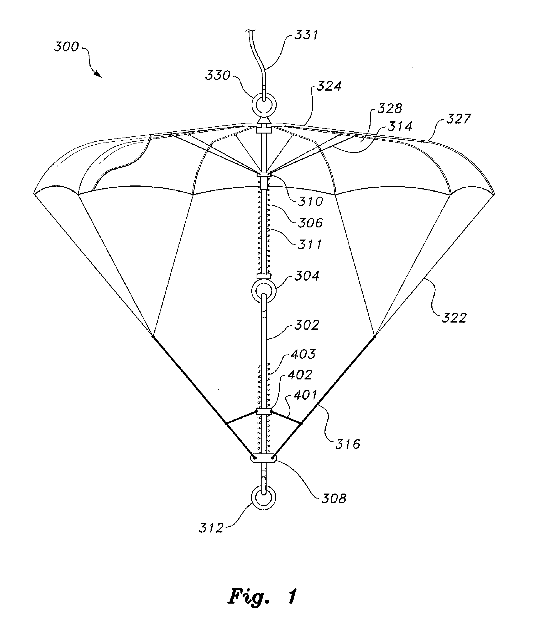 Mechanically opening emergency parachute