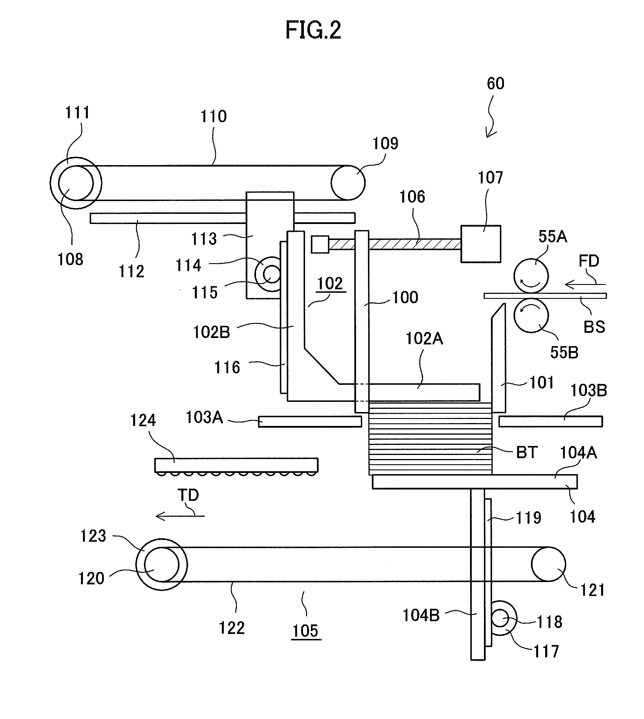 Cardboard sheet batch division device, cardboard sheet counter ejector, and method for dividing cardboard sheet