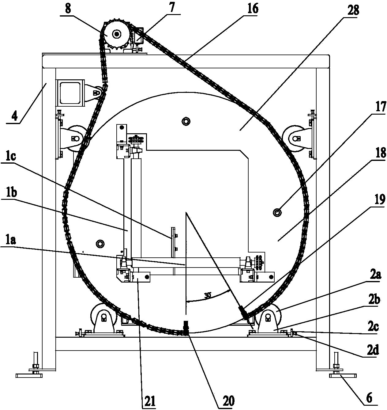 Squirrel-cage turnover device