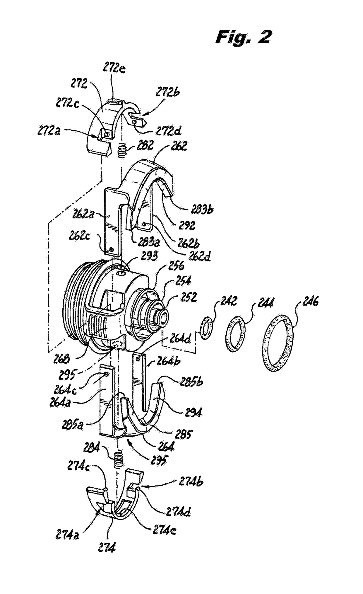 Coupling devices for tube sets used with surgical gas delivery systems