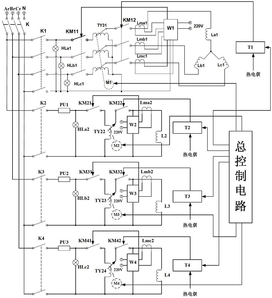 Electric heating control circuit for air resistance furnace