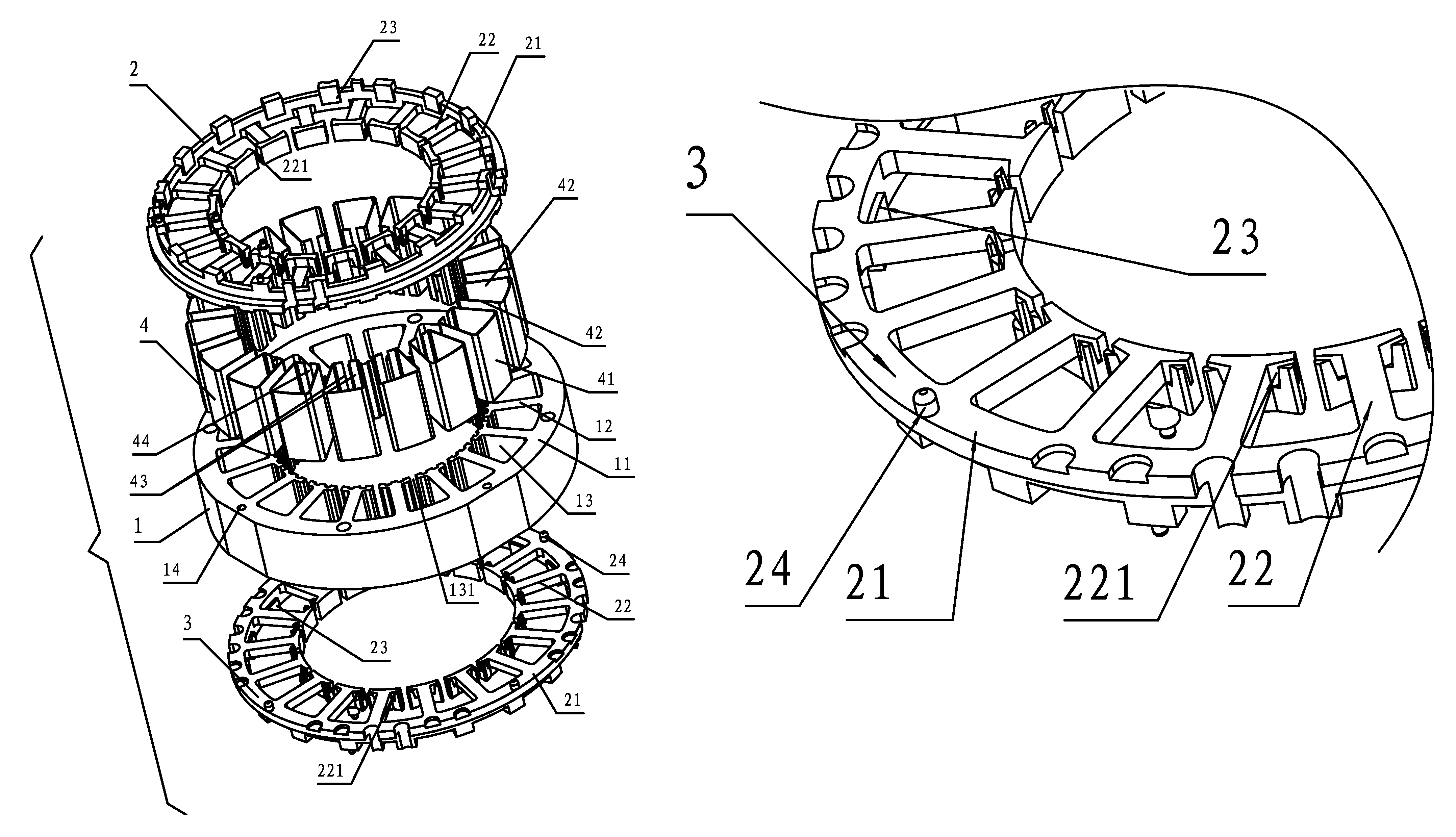 Mounting structure for slot paper in a motor stator