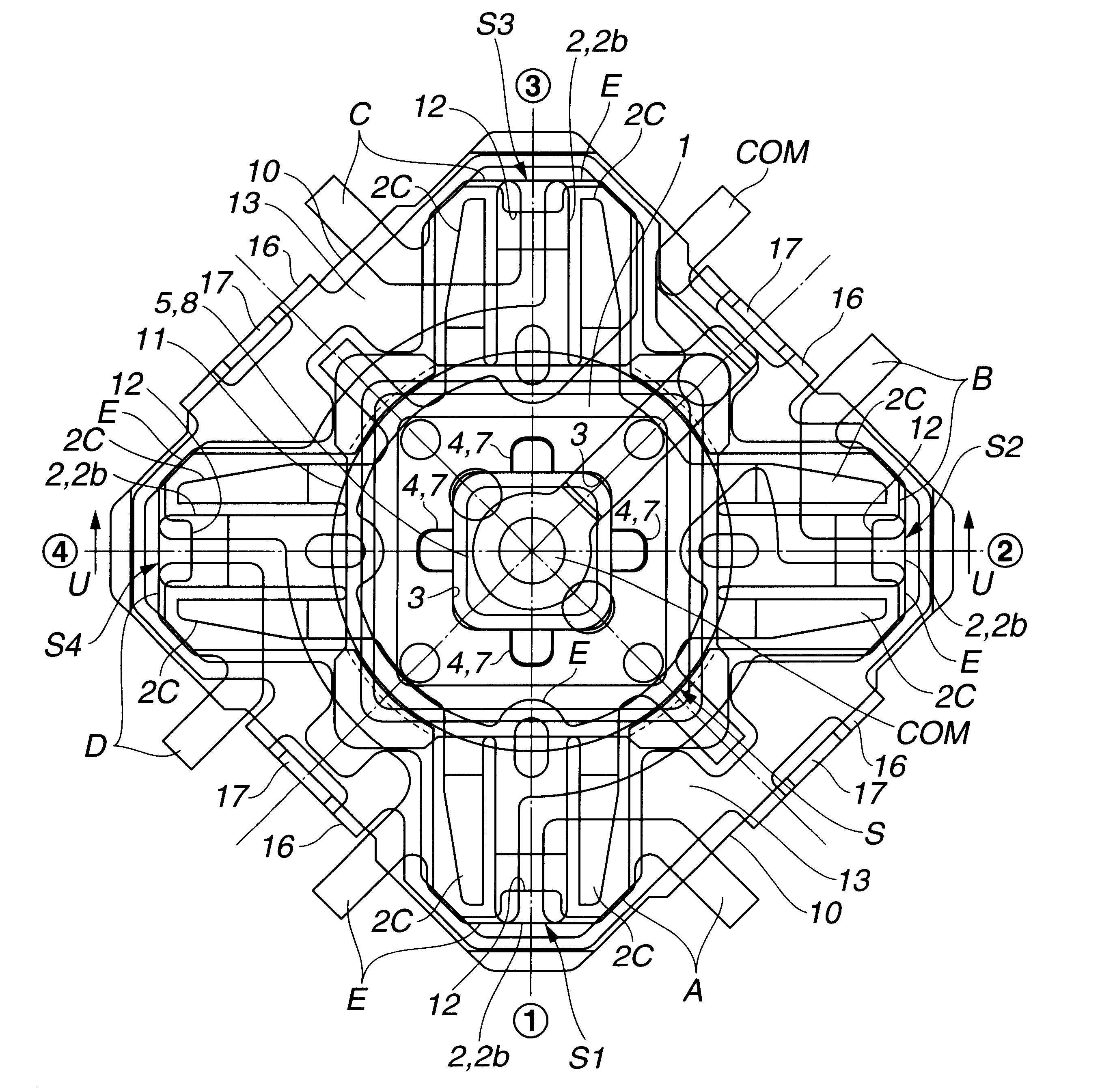 Four-way slide switch