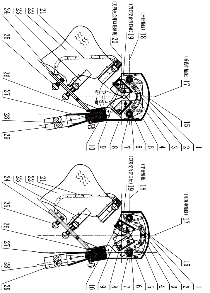 Automatic high-branch fruit chopping, pulling, cutting and harvesting tool with flat axis and special-shaped chopping cutter holder with horizontal central axis