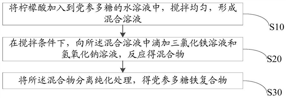 Preparation method and application of Codonopsis polysaccharide iron complex