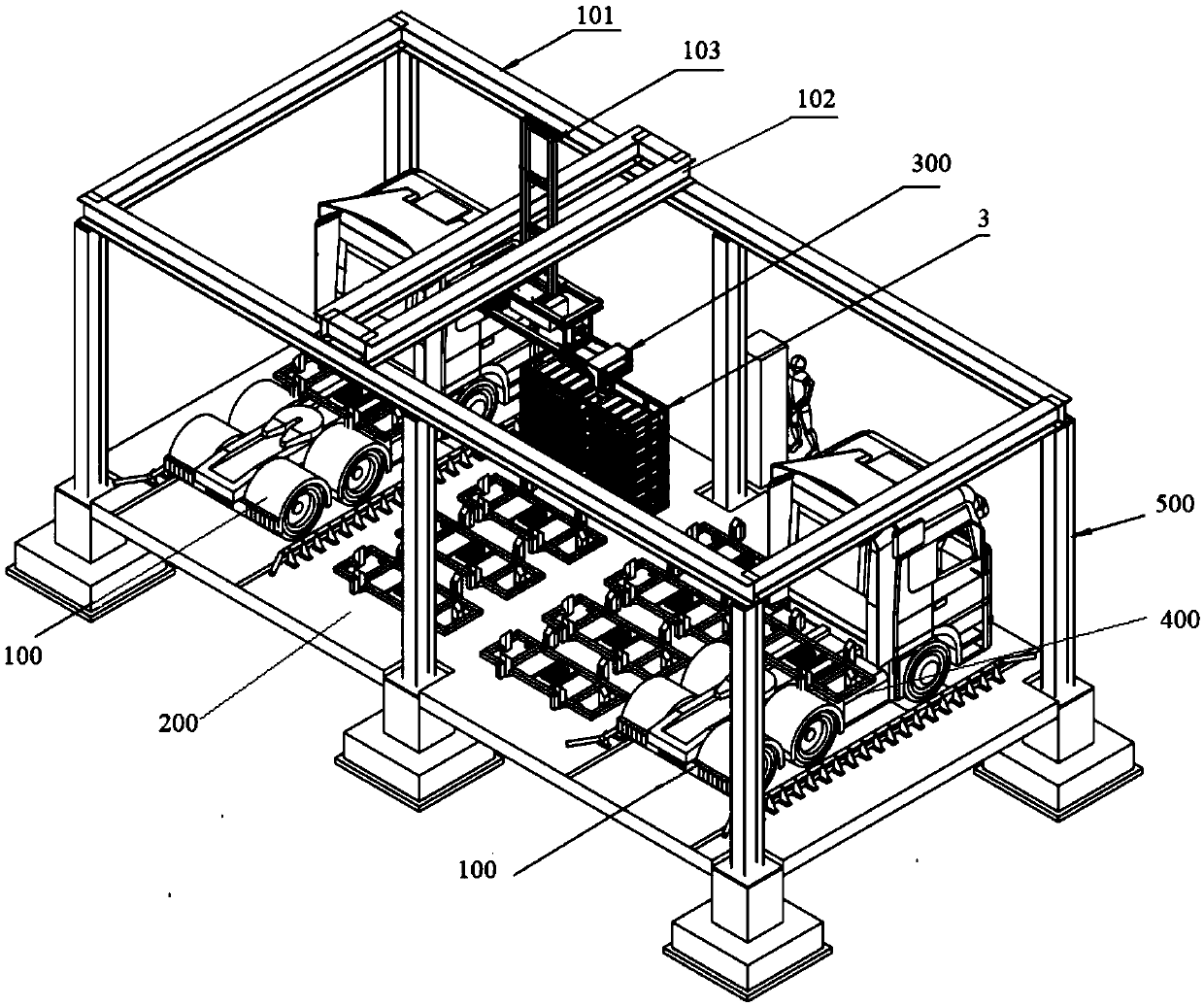 Top-lifting charging and replacing system for pure electric heavy-duty vehicles