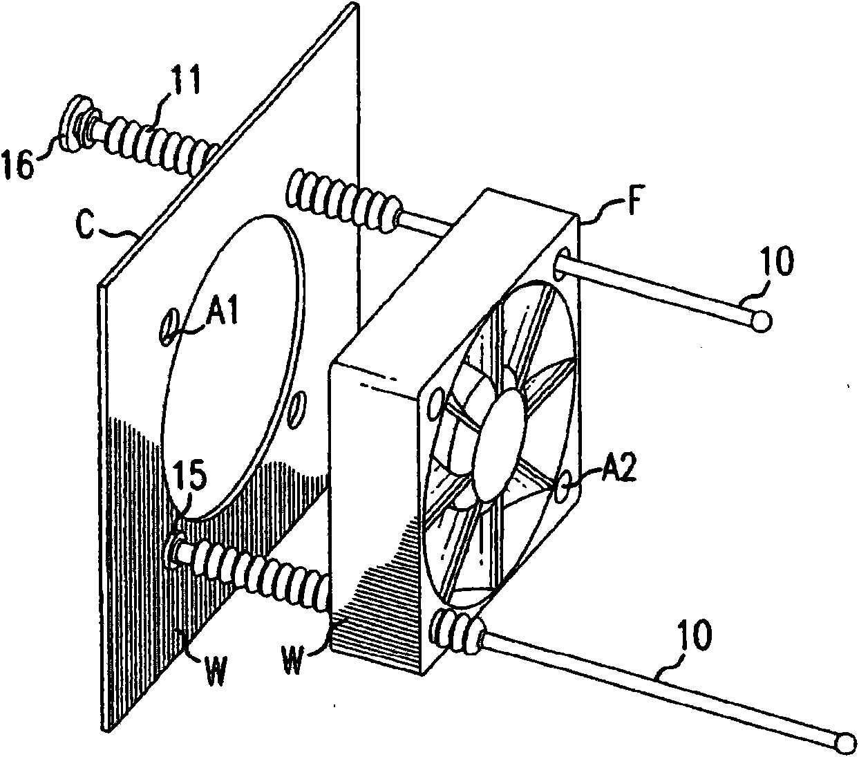 Flexible mount for a fan and like devices