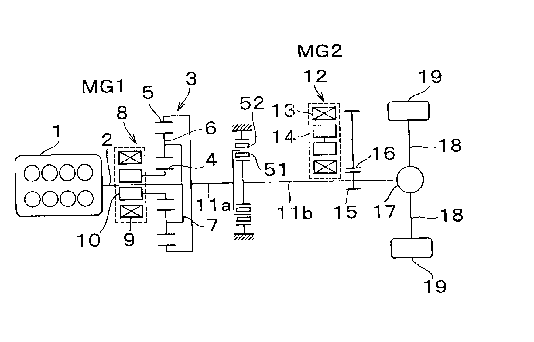 Hybrid-vehicle drive system with torque increasing device and driving method thereof