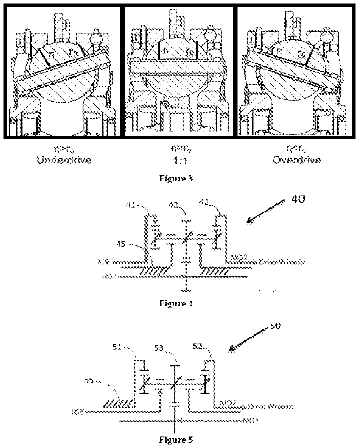 Hybrid electric powertrain configurations with a ball variator used as a continuously variable mechanical transmission