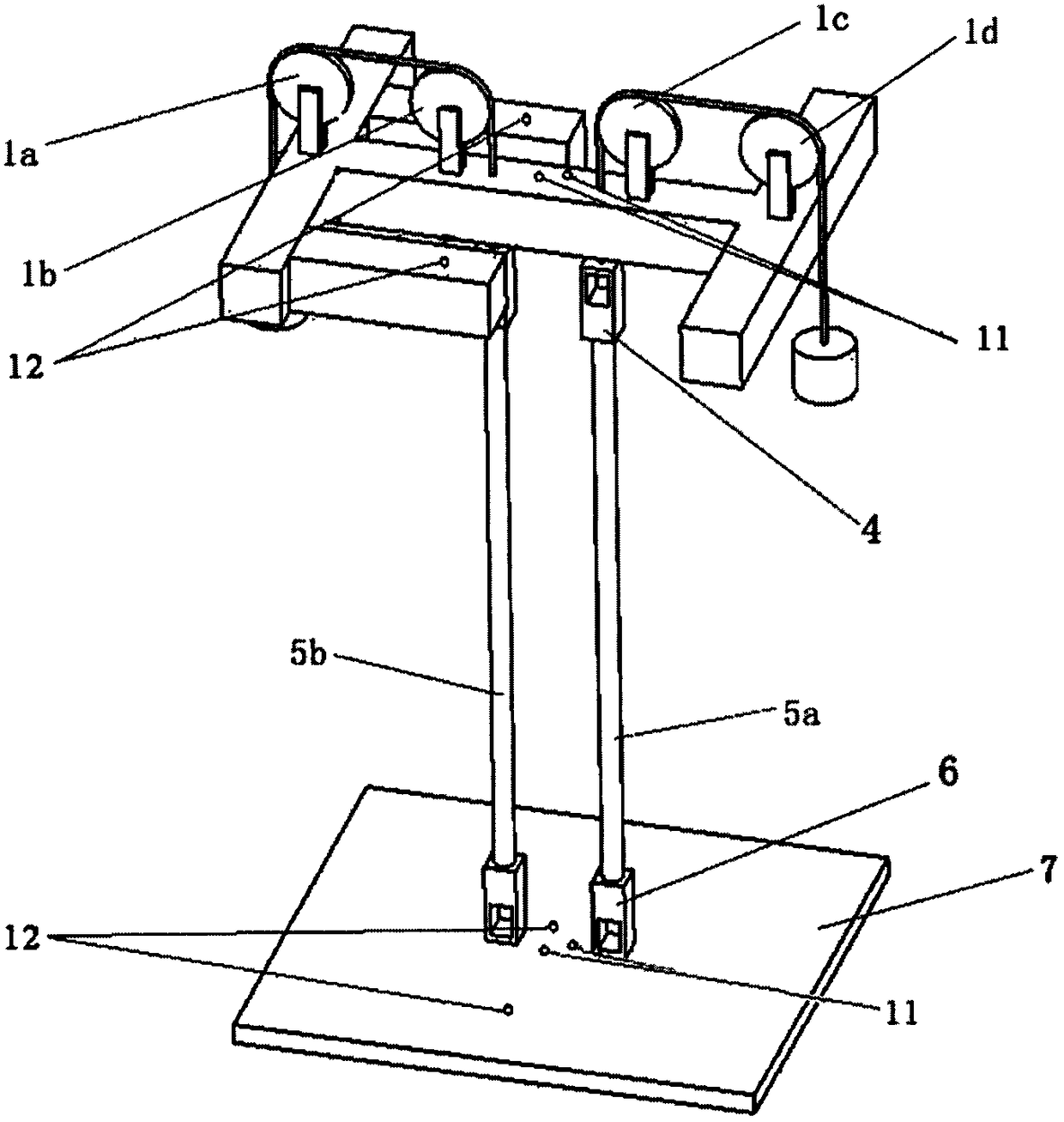 A test device for studying the interference law of marine risers under the action of top tension