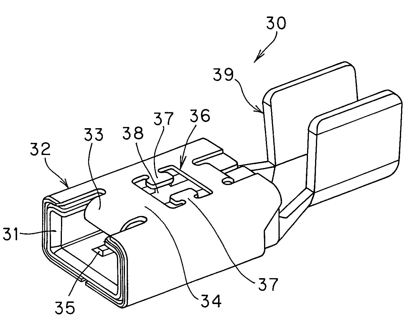 Connector structure with a u-shaped cross section having a male terminal and a female terminal